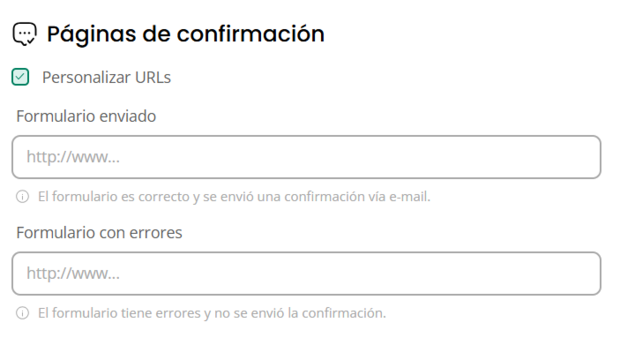 URLs de confirmación